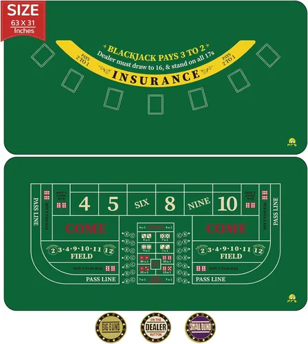 Miniatura 9 de Tapete de póquer de doble cara, 63 x 31 pulgadas, tablero de póquer Texas Holdem y tapete reversible de blackjack, tapete antideslizante de mesa