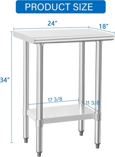 Miniatura 2 de HARDURA Mesa de trabajo de acero inoxidable comercial de 18 x 24 pulgadas, mesa de preparación de cocina y banco de trabajo comercial resistente