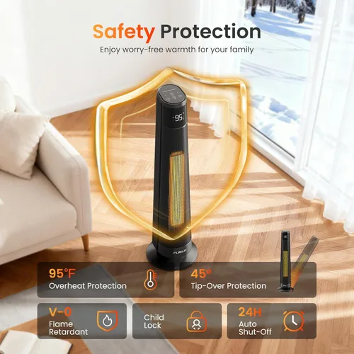 Miniatura 5 de FLANUR Calentadores inteligentes de cerámica PTC de 1500 W para uso en interiores, calentador portátil con control remoto y aplicación para Negro