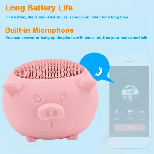 Miniatura 7 de Lindo altavoz Bluetooth, bonito cerdo mini altavoz portátil Bluetooth 5.0 micrófono integrado para decoración de escritorio, hogar, viajes, saliente