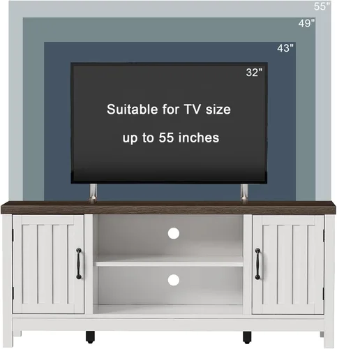 Miniatura 4 de ChooChoo Soporte de TV estilo granja, centro de entretenimiento de madera con puerta acanalada con gabinetes de almacenamiento y estantes abiertos