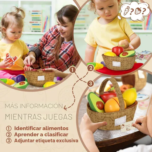 Miniatura 3 de Lehoo Castle - Juego de comida de madera, alimentos de juguete para niños pequeños, accesorios de cocina de simulación, frutas y verduras de corte