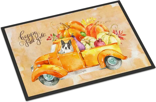 Caroline's Treasures CK2610MAT - Tapete de cosecha otoñal Boston Terrier de 18 x 27 pulgadas, tapete para puerta delantera, interior y exterior,