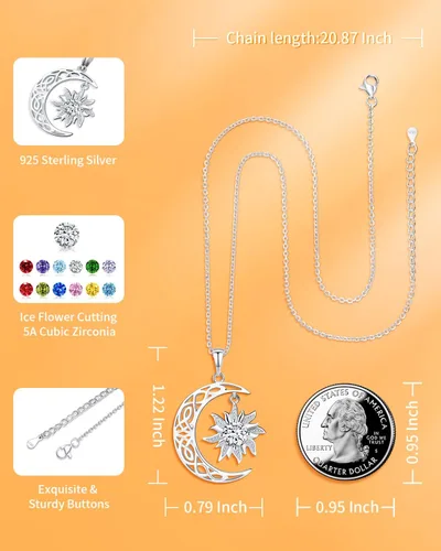 Miniatura 4 de BDL Collares de piedra natal para mujer, plata de ley 925 con diseño de bruja, sol y luna, regalos