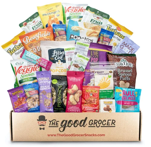 Miniatura 4 de Sin gluten y vegano (sin lácteos ni higos) Paquete de cuidado de aperitivos saludables (25 unidades): galletas, barras, papas fritas, frutas, frutos