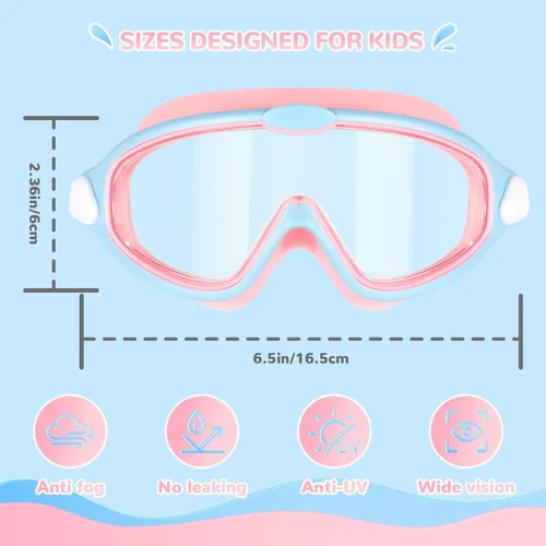 Miniatura 2 de Supertrip Gafas de natación para niños, paquete de 2 gafas de natación con protección UV antivaho para niños de 6 a 14 años