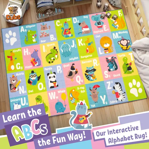 Miniatura 3 de KC CUBS, tapete para piso, área de aprendizaje educativo, juegos, ABC, alfabeto, animales, para niños y la recámara y sala de juegos de niños.
