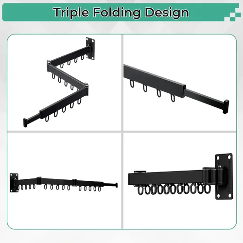 Miniatura 7 de Estante de secado de pared, plegable y giratorio, triple colgador plegable que ahorra espacio, adecuado para guardarropa, balcón, baño, carga máxima