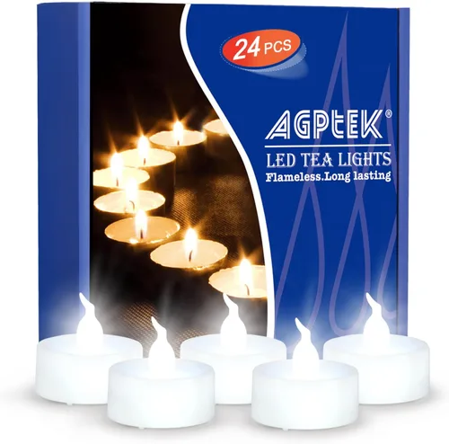 AGPTEK Velas de té con temporizador, paquete de 24 velas LED con temporizador sin llama, funciona con pilas, velas sin parpadeo, velas de té de