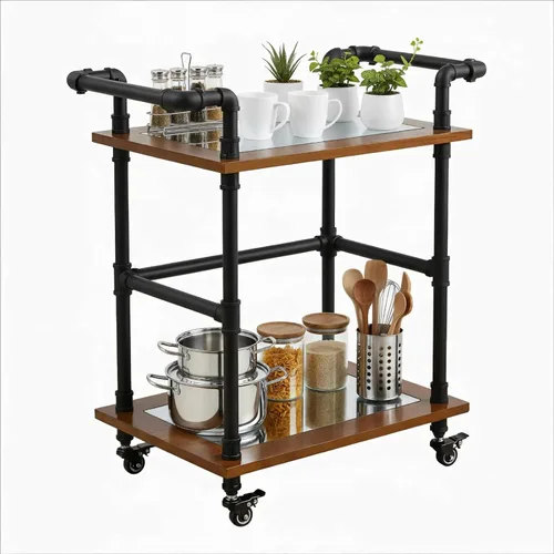 Miniatura 11 de Carritos industriales para barra de tubería/carritos de servir/carros de cocina/carritos de estante de vino con ruedas con estantes - Carros