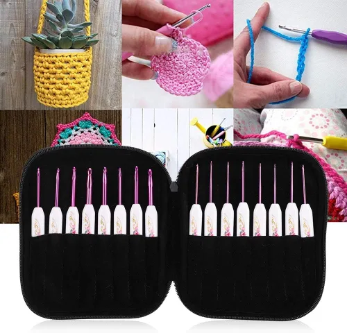 Miniatura 6 de Zerodis Kit de ganchos de ganchillo con estuche, herramienta de tejer de bricolaje, gancho de ganchillo, juego de agujas de tejer de aluminio, juego