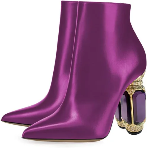 Miniatura 109 de FSJ Botas de tacón alto con punta puntiaguda para mujer, con tacón alto, con cremallera lateral brillante, estilo casual, para uso diario, zapatos