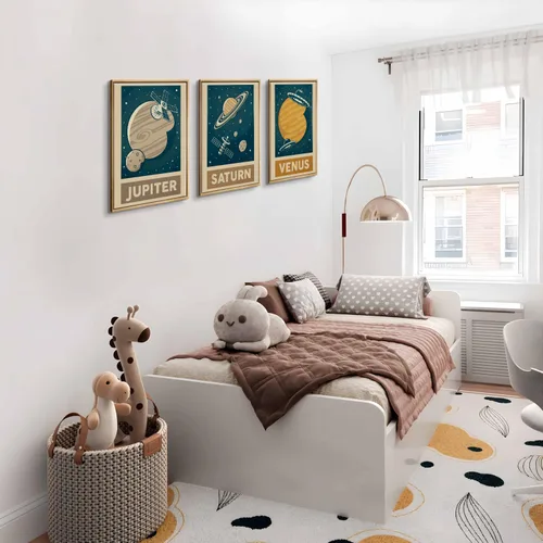 Miniatura 6 de 9 piezas de arte de pared retro del sistema solar para cuarto de niños, imágenes espaciales retroespaciales, galaxia, decoración de pared, pinturas