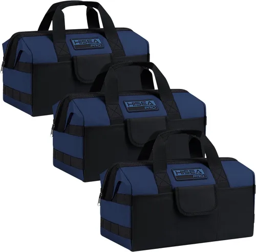 Miniatura 9 de HISEA Paquete de 3 bolsas de herramientas resistentes con bolsillos de almacenamiento, organizador de herramientas de 13 pulgadas con base ancha