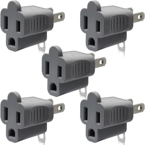 Miniatura 13 de ELEGRP Adaptador de 2 a 3 puntas, paquete de 3, gris - Adaptador de enchufe de conexión a tierra polarizado, certificación ETL