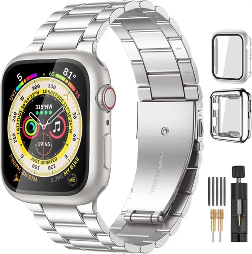 Miniatura 30 de Lerobo Compatible con Apple Watch Band de 1.732 in 1.654 in 1.575 in 1.496 in 1.614 in 1.772 in 150.9 ft 1.929 in, correa de metal de acero