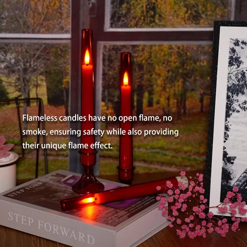 Miniatura 6 de kakoya Velas cónicas sin llama mejoradas con control remoto, 6 piezas de acrílico que funcionan con pilas con palillos de vela, velas LED