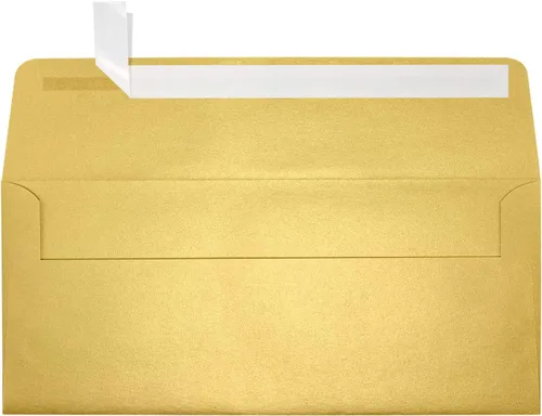 Miniatura 2 de LUXPaper Sobres comerciales #10 Despegar y prensar 4 1/8 pulgadas x 9 1/2 pulgadas Oro metálico Texto de 80 libras 50 unidades Dorado