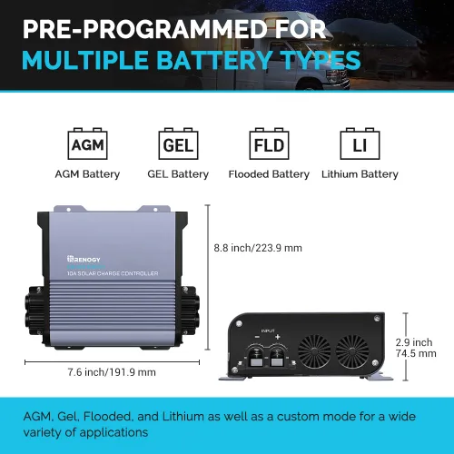 Miniatura 3 de Renogy Boost 10A 36V/48V CC de entrada automática MPPT controlador de carga solar LCD pantalla regulador de panel solar apto para baterías AGM, GEL