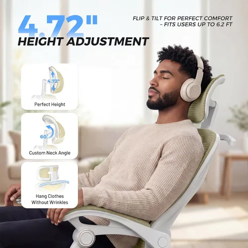 Miniatura 7 de Silla de oficina ergonómica con reposapiés, soporte lumbar ajustable y reposacabezas, silla de computadora reclinable de malla de 90-160°, oficina