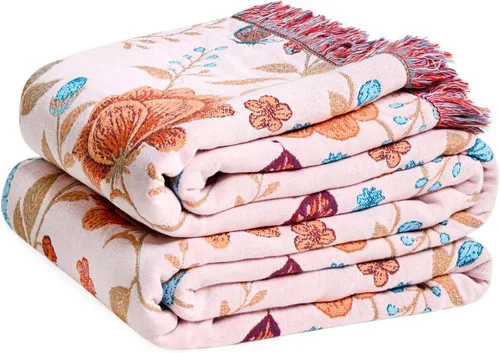 Miniatura 25 de Cobija para cama de estilo bohemio, 100 % algodón, ultra suave, edredón rústico, cobija de otoño, estampado floral, cobija grande rústica para sofá
