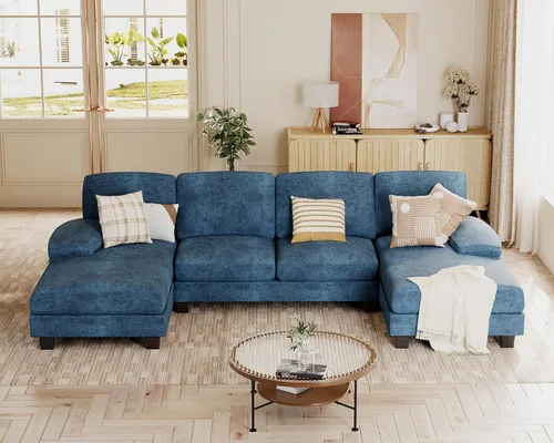Miniatura 14 de JUMMICO Sofás Seccionales para Sala de Estar, Sofá en Forma de U con Tela de Chenilla, Sofá Moderno de 4 Asientos con Almohadas Removibles para Gris