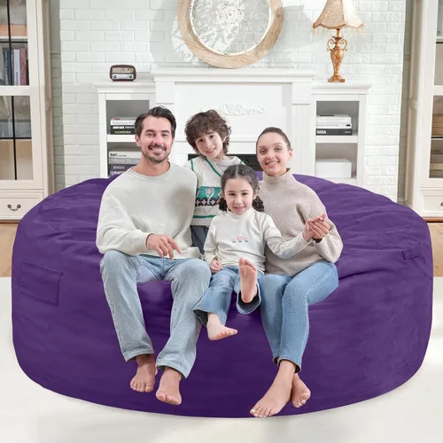 Miniatura 230 de Puf de 5 pies, puf grande con relleno de espuma viscoelástica, sofá puff esponjoso con funda de terciopelo holandés, puf redondo para sala de estar