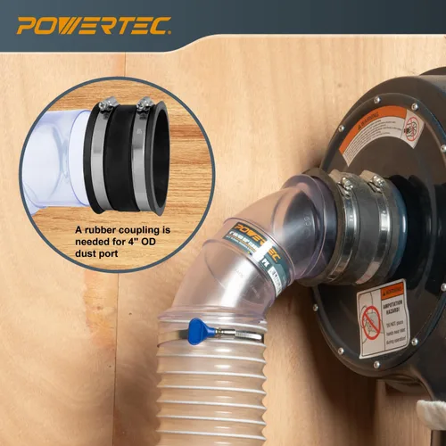 Miniatura 4 de POWERTEC 70364V Codo de 90 grados de diámetro exterior de 4 pulgadas para conector de manguera de recolección de polvo de 4 pulgadas (transparente)