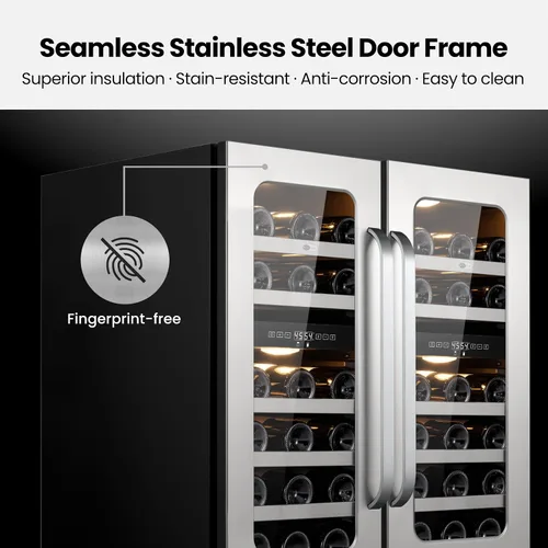 Miniatura 2 de Refrigerador de vino de 15 pulgadas, 29 botellas, refrigerador de vino de doble zona debajo del mostrador con puerta de vidrio, 3 LED integrados