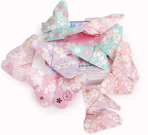Miniatura 5 de 112 hojas de papel de origami más pesado con patrón de flor de cerezo japonés Sakura Bronzing Chiyogami 6" 15cm papel Washi fácil de plegar