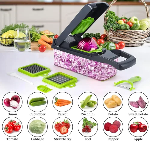 Miniatura 2 de Cortador de verduras 16 en 1 Pro cebolla y alimentos Cortador de verduras con 11 cuchillas y recipiente, juego de utensilios de cocina para cocinar