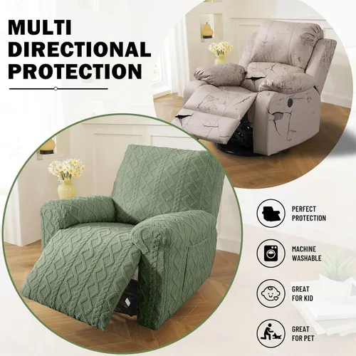 Miniatura 5 de vctops Verde Navideño 4 Piezas Fundas para Sillón Reclinable de Felpa Jacquard Geométrica Suaves Peludas Mullidas Funda para Sofá y Sillón