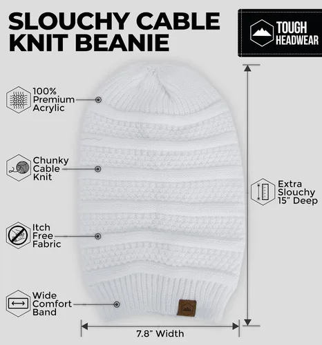 Miniatura 9 de Slouchy Cable tejido Gorro de lana por Tough Headwear – Gorro de lana de gran tamaño Sombreros Gorros Graves Sombreros Para Hombres y Mujeres
