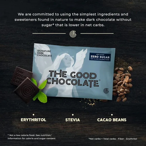 Miniatura 3 de The Good Chocolate - Minibarras de chocolate amargo Keto Signature, cero azúcar, aperitivo bajo en carbohidratos netos, más bajas calorías, caramelo