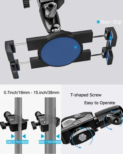 Miniatura 7 de Soporte de aluminio para tableta de bicicleta giratoria, abrazadera para manillar, soporte para tableta para bicicleta de ejercicio, cinta de correr