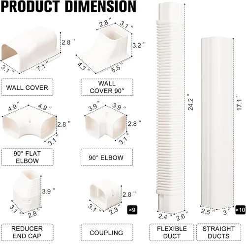 Miniatura 2 de BEWAVE Kit de cubierta de línea dividida, kit decorativo de cubierta de línea de PVC para mini aire acondicionado dividido y bombas de calor, 3