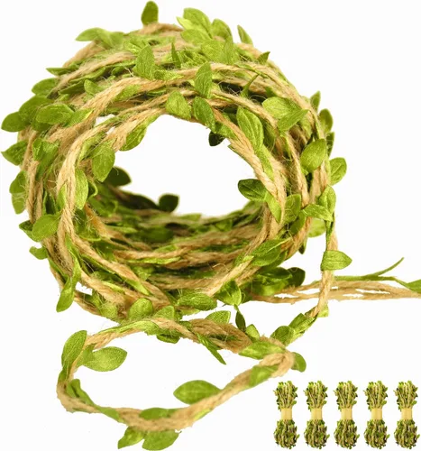 Miniatura 10 de Naidiler Cordel de cinta de hoja de arpillera de 32 pies para manualidades para safari, selva, fiesta de hadas, baby shower de bosque, decoración
