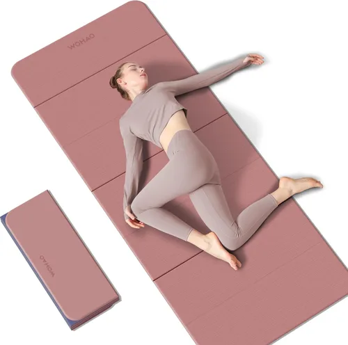 Estera de Yoga de 7 Pliegues 177.8x61 cm - 1.27 cm de Grosor Estera de Ejercicio Plegable, Compacta Antideslizante de TPE para Viaje, Rosa + azul