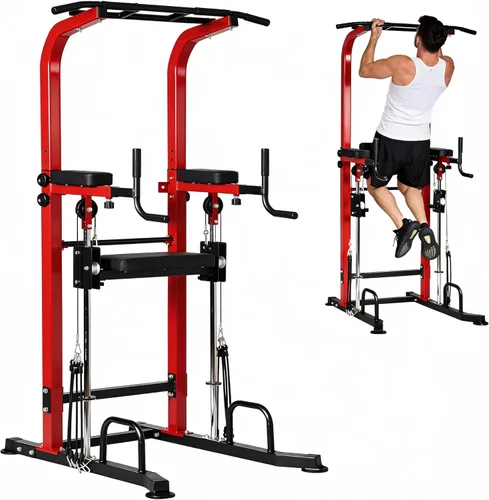 Miniatura 7 de Dland Power Tower - Estación de inmersión con barra de dominadas, equipo multifuncional de entrenamiento de altura ajustable para gimnasio en casa