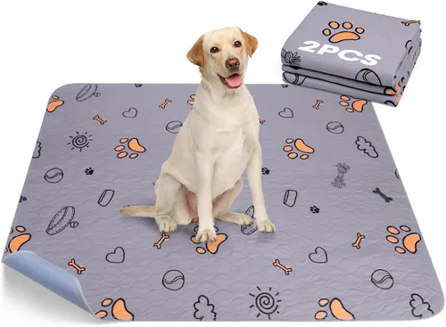 Miniatura 11 de Almohadillas lavables para orina para perros, paquete de 2 unidades grandes de 48 x 48 pulgadas, almohadillas reutilizables súper absorbentes