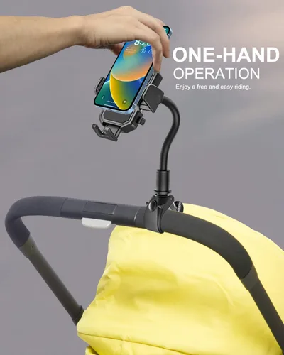 Miniatura 3 de Soporte para teléfono de cochecito de cuello de cisne, abrazadera de poste de montaje para cochecito de bebé, carrito de compras, silla de ruedas
