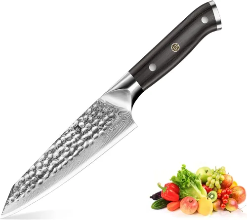 BRODARK Cuchillo de pelar, cuchillo utilitario de Damasco de 5 pulgadas, cuchillo japonés VG10 con núcleo de acero ultra afilado con mango de ébano,