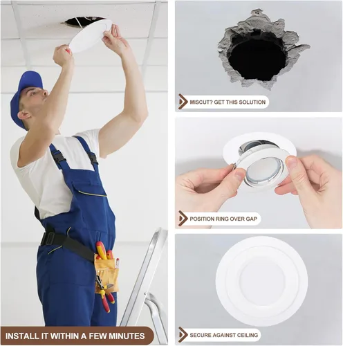 Miniatura 5 de Anillo de ajuste blanco para latas empotradas de 3 pulgadas para lámparas de techo, paquete de 4 unidades de 3.2 pulgadas de diámetro interior, 4.5