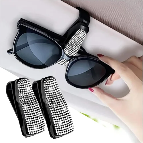Miniatura 12 de Turcee Juego de 2 soportes para lentes de sol con diamantes de imitación brillantes para visera de automóvil con esponja antiarañazos, decoración