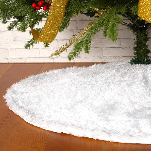Miniatura 10 de Sattiyrch - Falda de árbol de Navidad de piel sintética, adornos navideños rosas para árbol de Navidad de 10 pies,12 pies (blanco, 59 pulgadas)