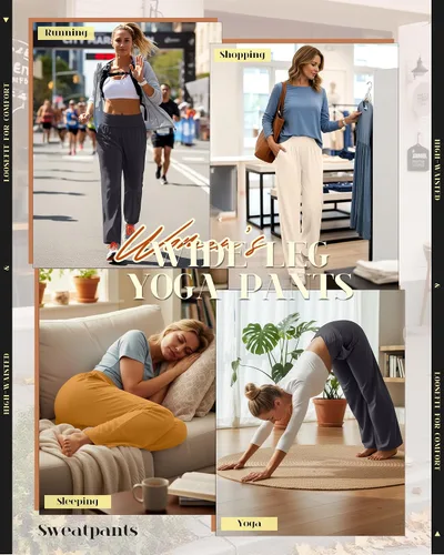 Miniatura 192 de Neer - Conjunto de 3 pantalones de yoga de pierna ancha para mujer - Pantalones deportivos cómodos, holgados, de cintura alta y casuales