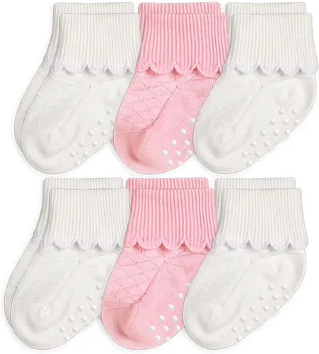 Jefferies Socks Paquete de 6 puños festoneados antideslizantes para bebé niña