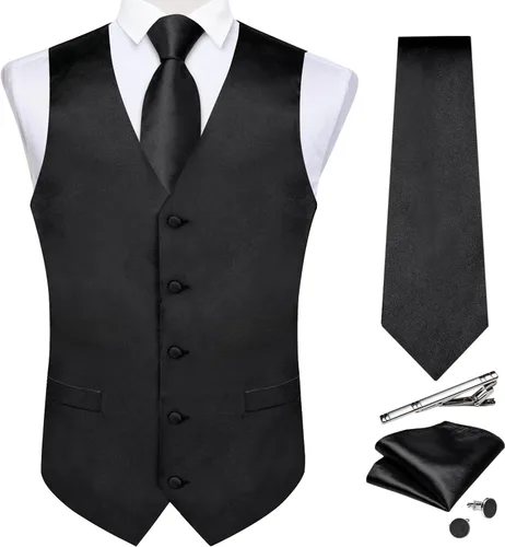 DiBanGu Conjunto de chaleco y corbata para hombre, 5 piezas, vestido formal de negocios, chaleco de color sólido para traje o esmoquin, fiesta de