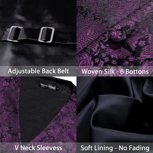 Miniatura 6 de Barry.Wang Chaleco de traje con cuello en V de cachemira para hombre, chaleco de jacquard de seda formalocio, conjunto de 5 piezas