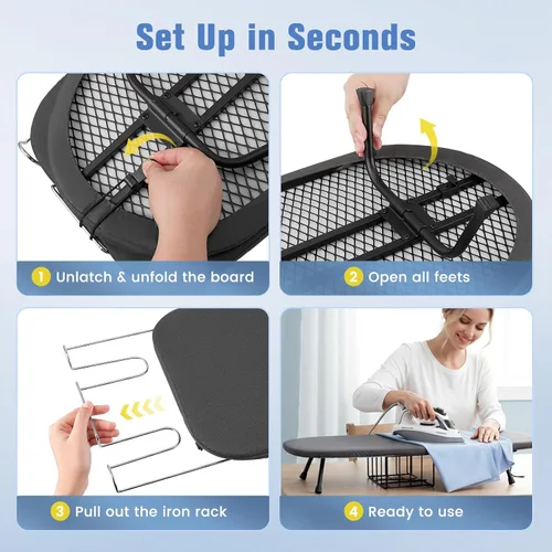Miniatura 8 de Tabla de planchar de mesa, pequeña tabla de planchar plegable con soporte de hierro, mini tabla de planchar portátil para espacios pequeños, mesa